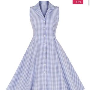 Sleeveless Blue Checkered Dress 1940s style